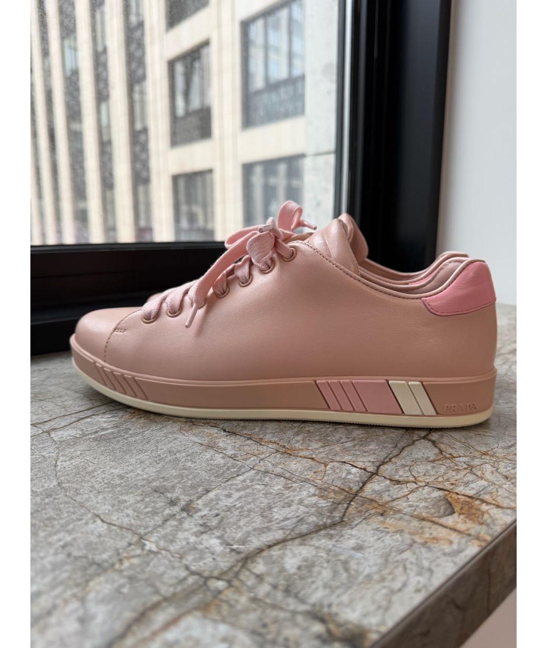 PRADA Розовые кожаные кроссовки, фото 7