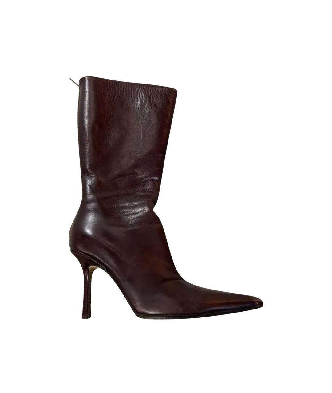 JIMMY CHOO Бордовые кожаные ботильоны, фото 1