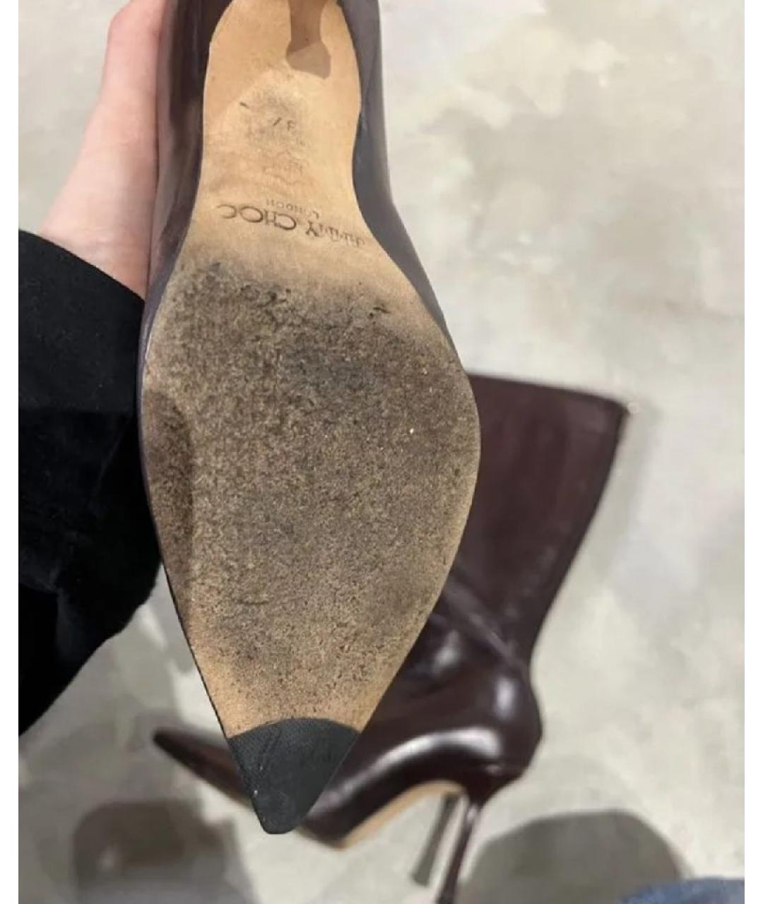 JIMMY CHOO Бордовые кожаные ботильоны, фото 6