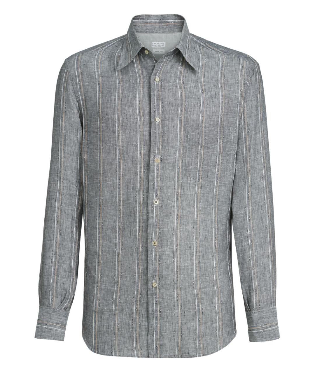 BRUNELLO CUCINELLI Серая льняная кэжуал рубашка, фото 1