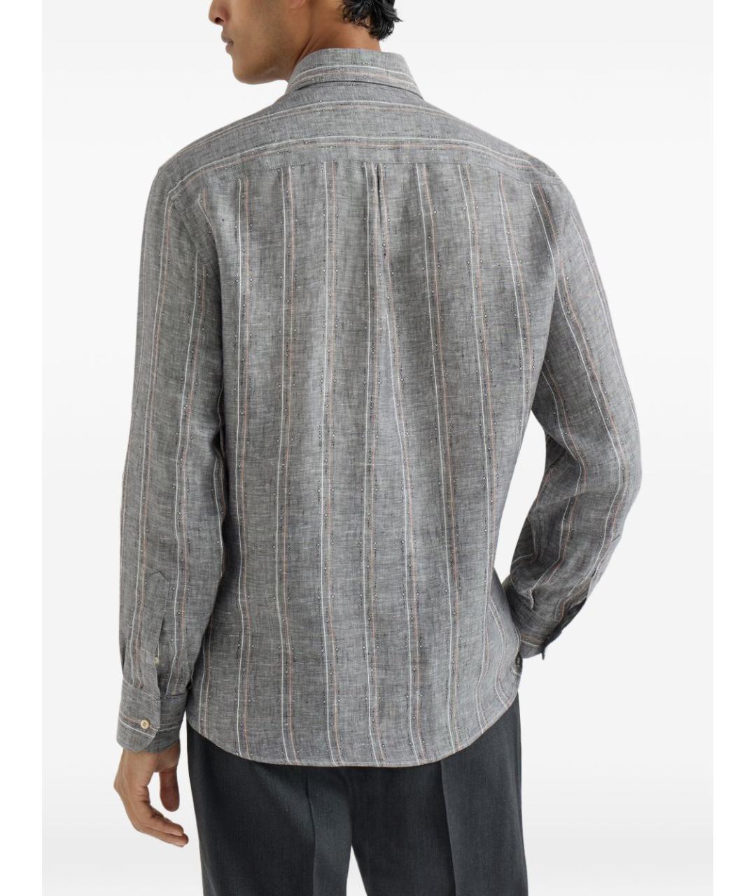 BRUNELLO CUCINELLI Серая льняная кэжуал рубашка, фото 3