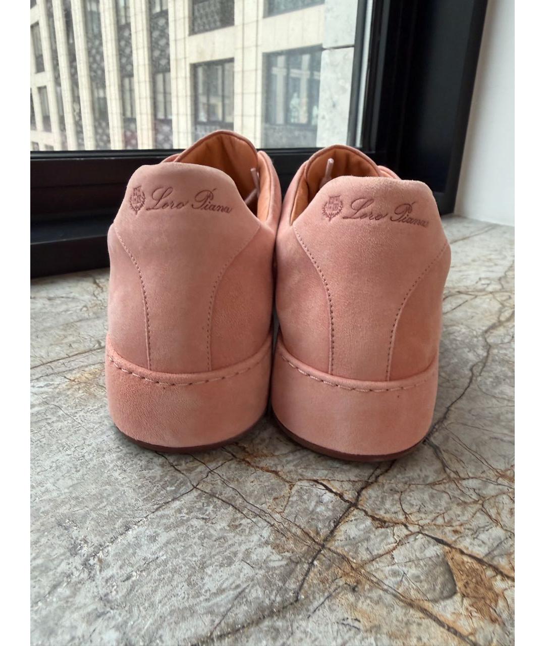 LORO PIANA Коралловые замшевые кроссовки, фото 4