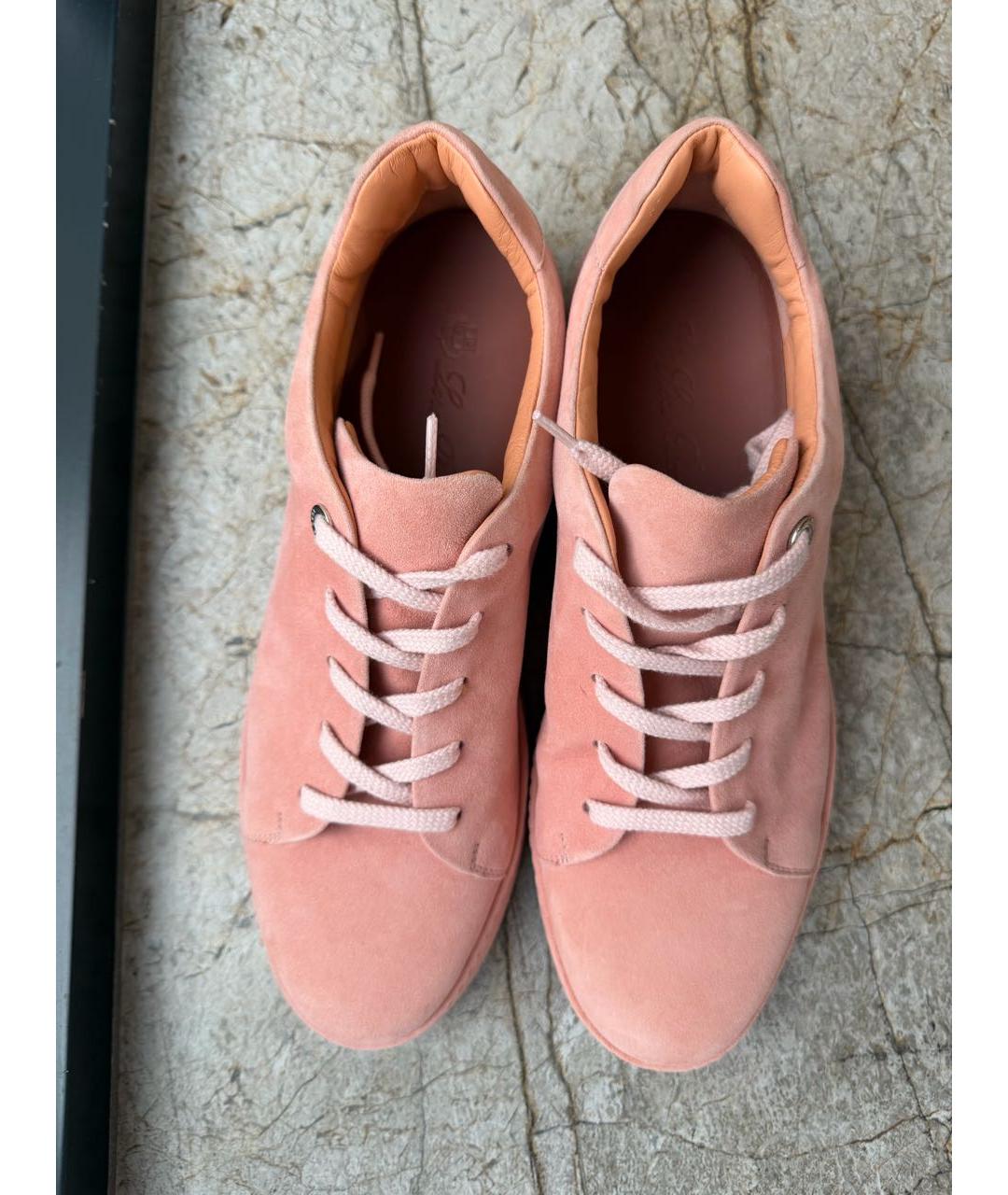 LORO PIANA Коралловые замшевые кроссовки, фото 3