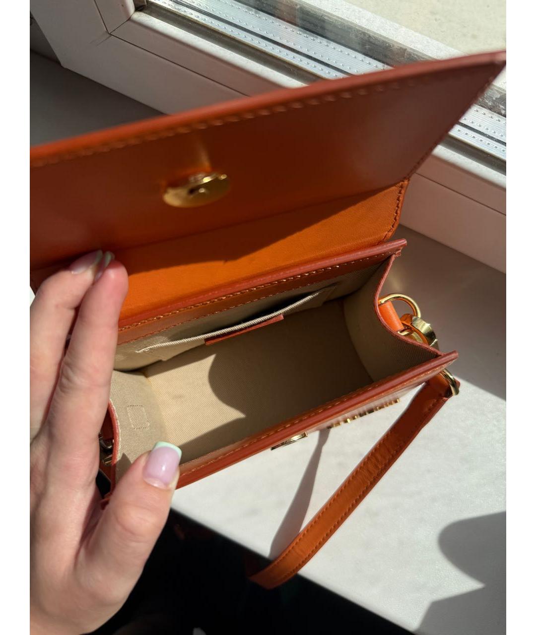 JACQUEMUS Оранжевая кожаная сумка через плечо, фото 4