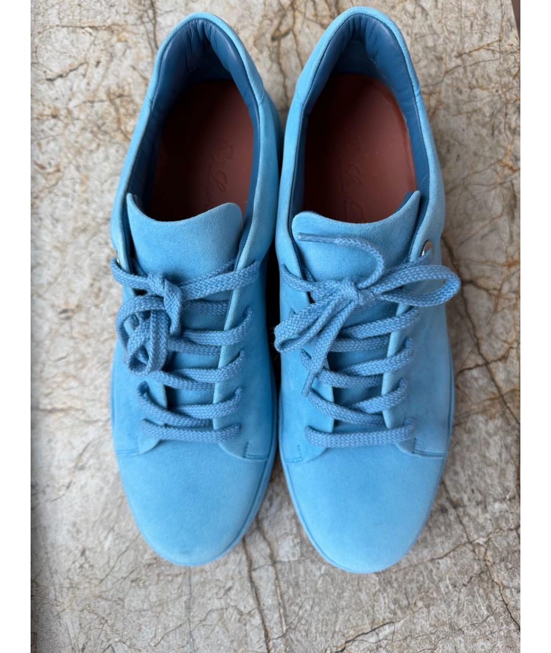 LORO PIANA Голубые замшевые кроссовки, фото 3