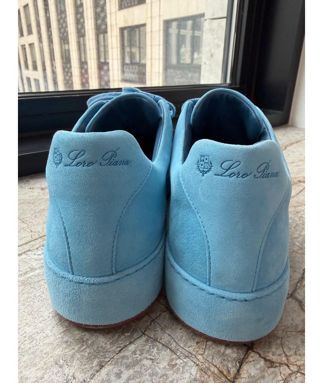LORO PIANA Голубые замшевые кроссовки, фото 4