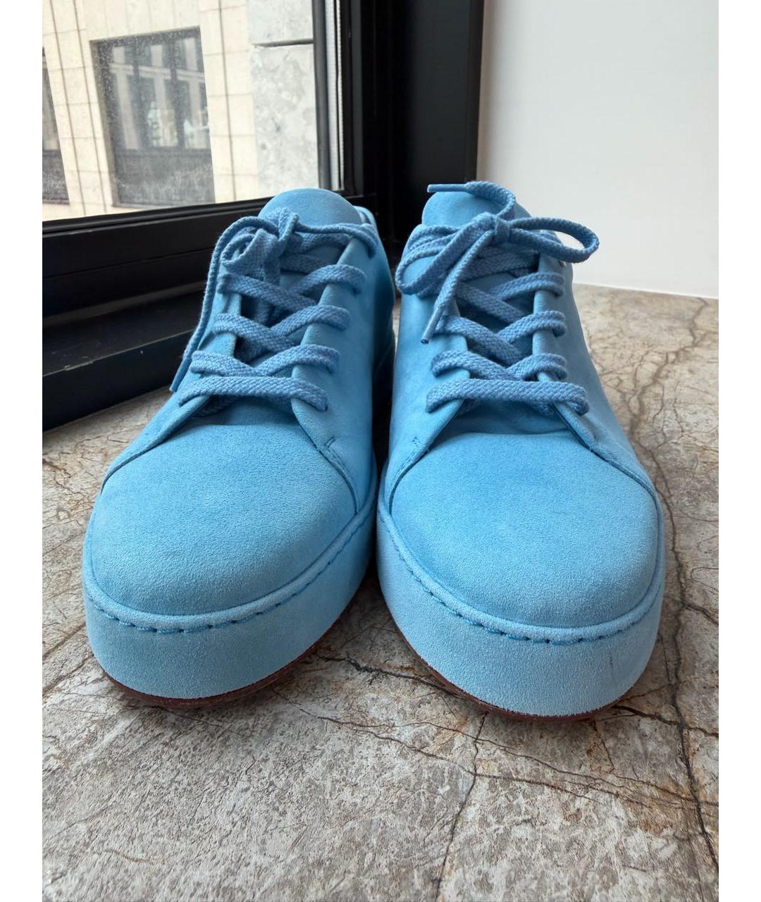LORO PIANA Голубые замшевые кроссовки, фото 2