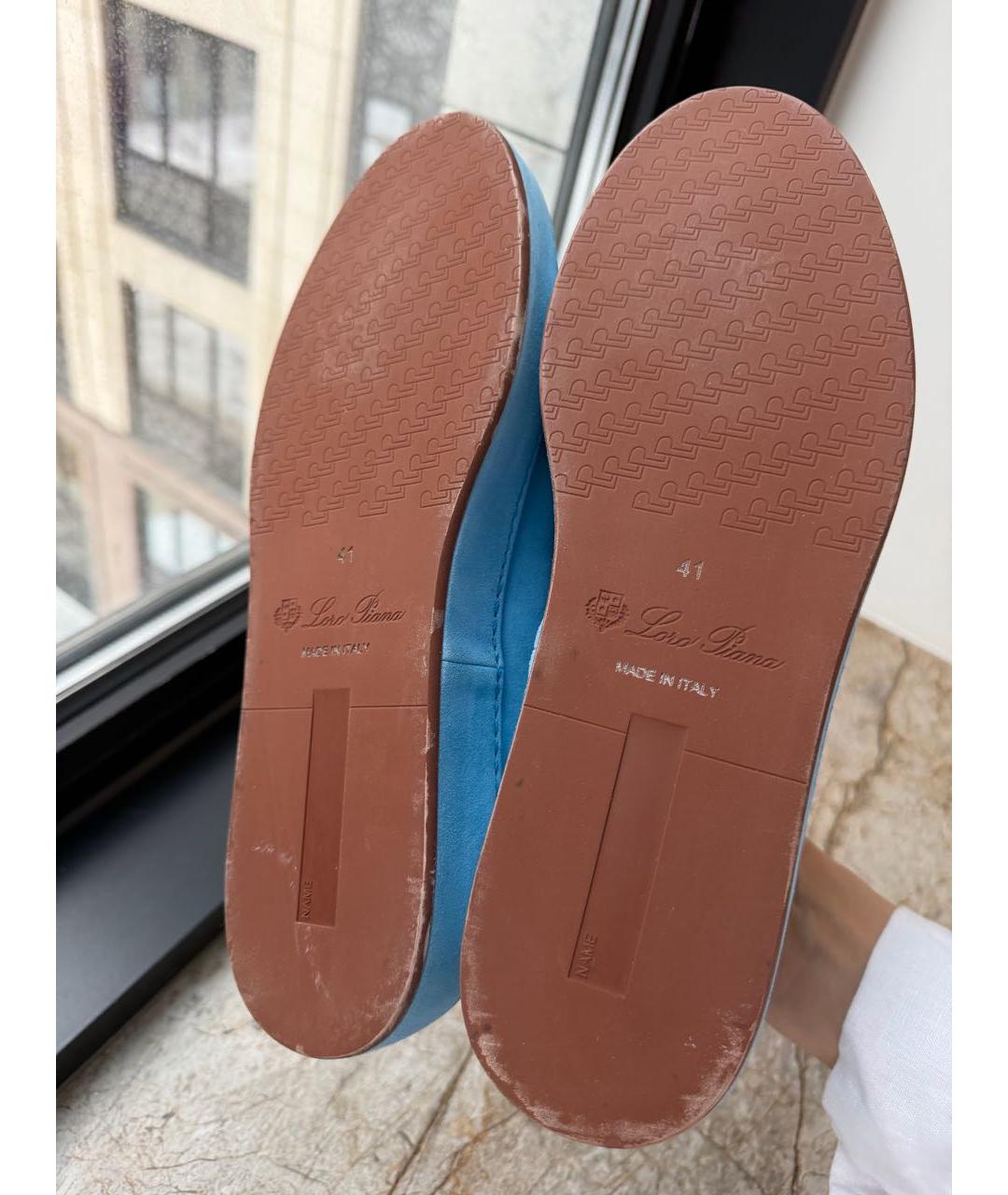 LORO PIANA Голубые замшевые кроссовки, фото 5