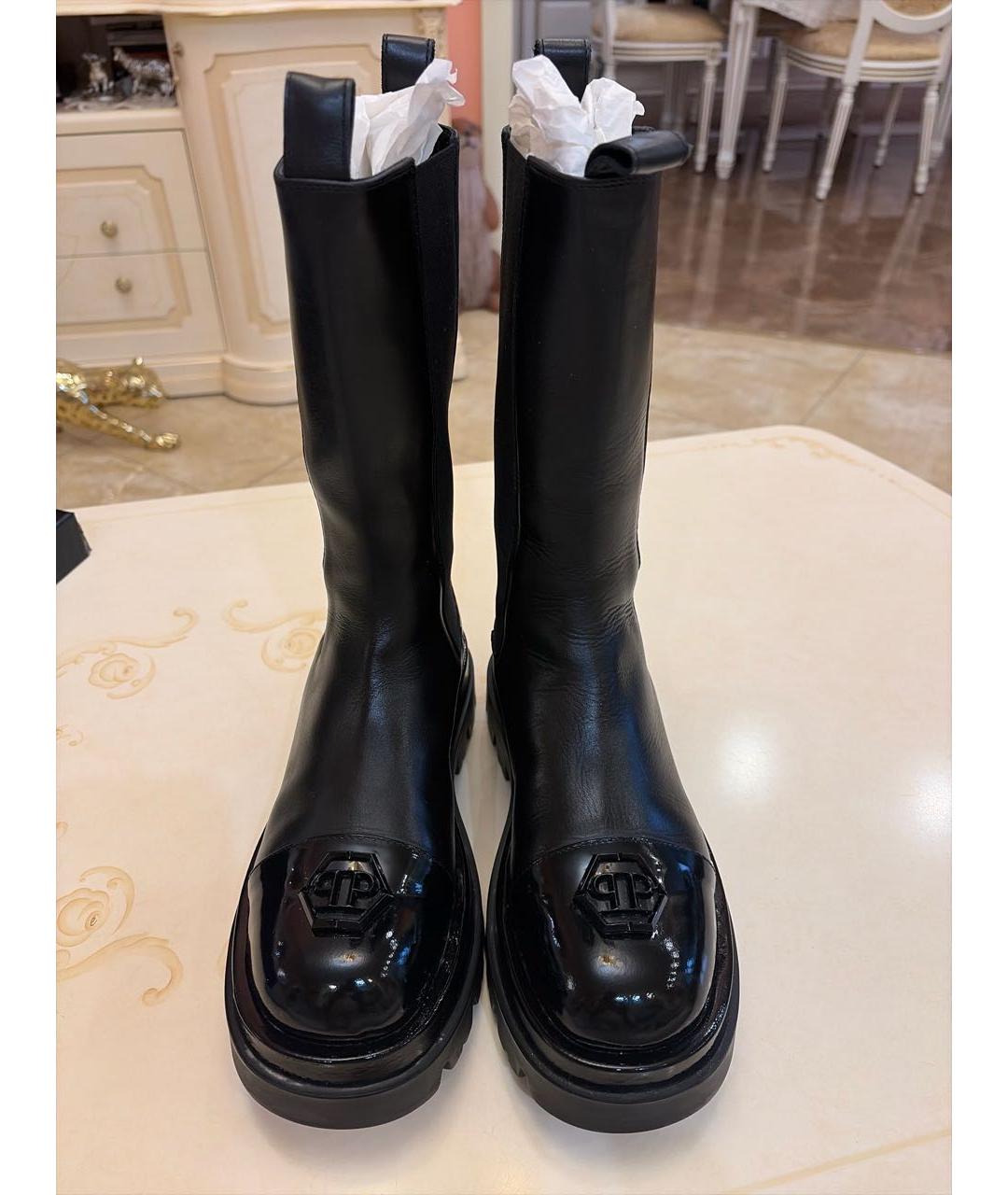 PHILIPP PLEIN Черные кожаные сапоги, фото 2