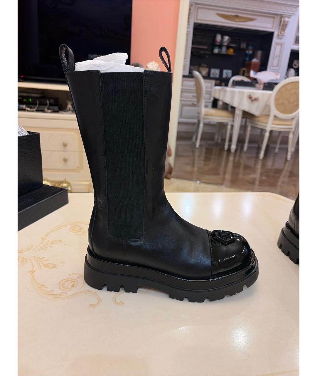 PHILIPP PLEIN Черные кожаные сапоги, фото 9
