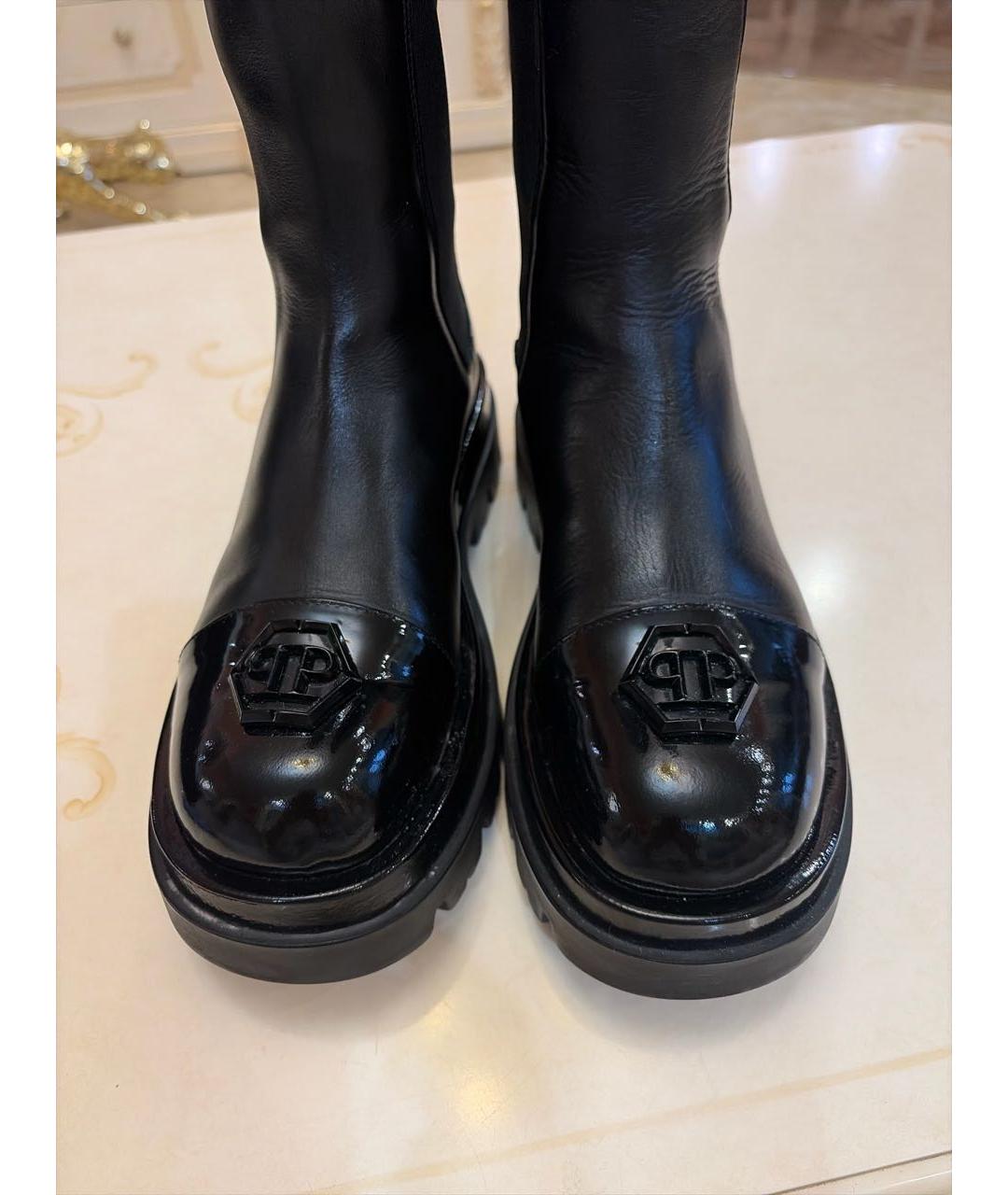 PHILIPP PLEIN Черные кожаные сапоги, фото 3