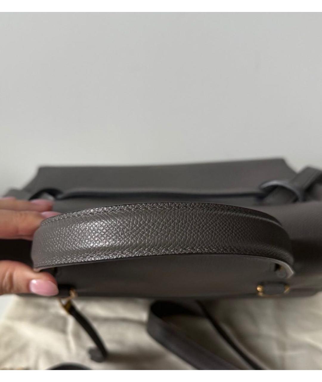 CELINE Антрацитовая кожаная сумка с короткими ручками, фото 7