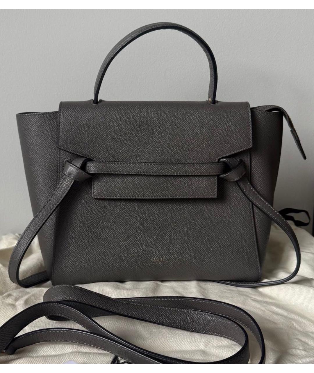 CELINE Антрацитовая кожаная сумка с короткими ручками, фото 8