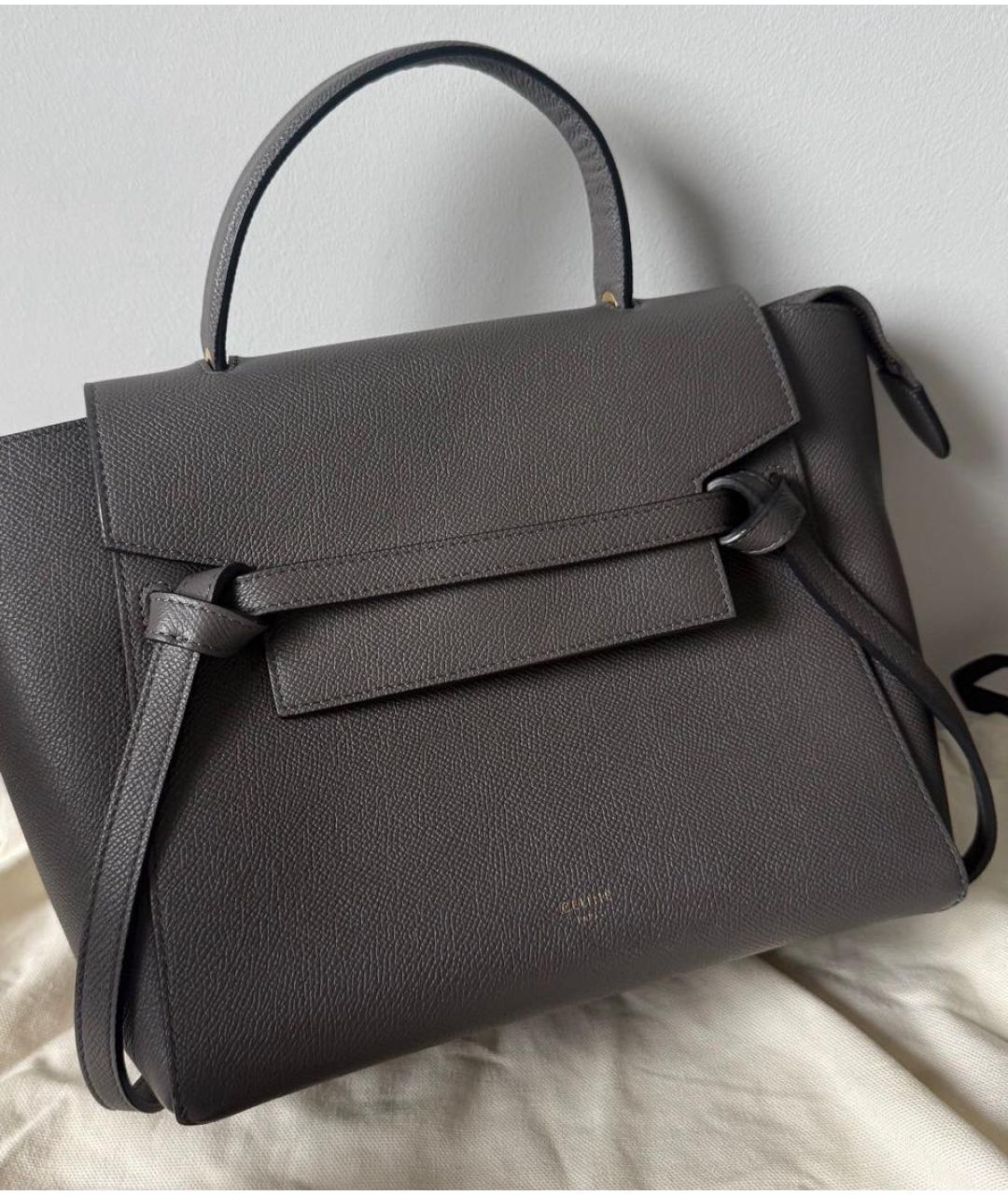 CELINE Антрацитовая кожаная сумка с короткими ручками, фото 2