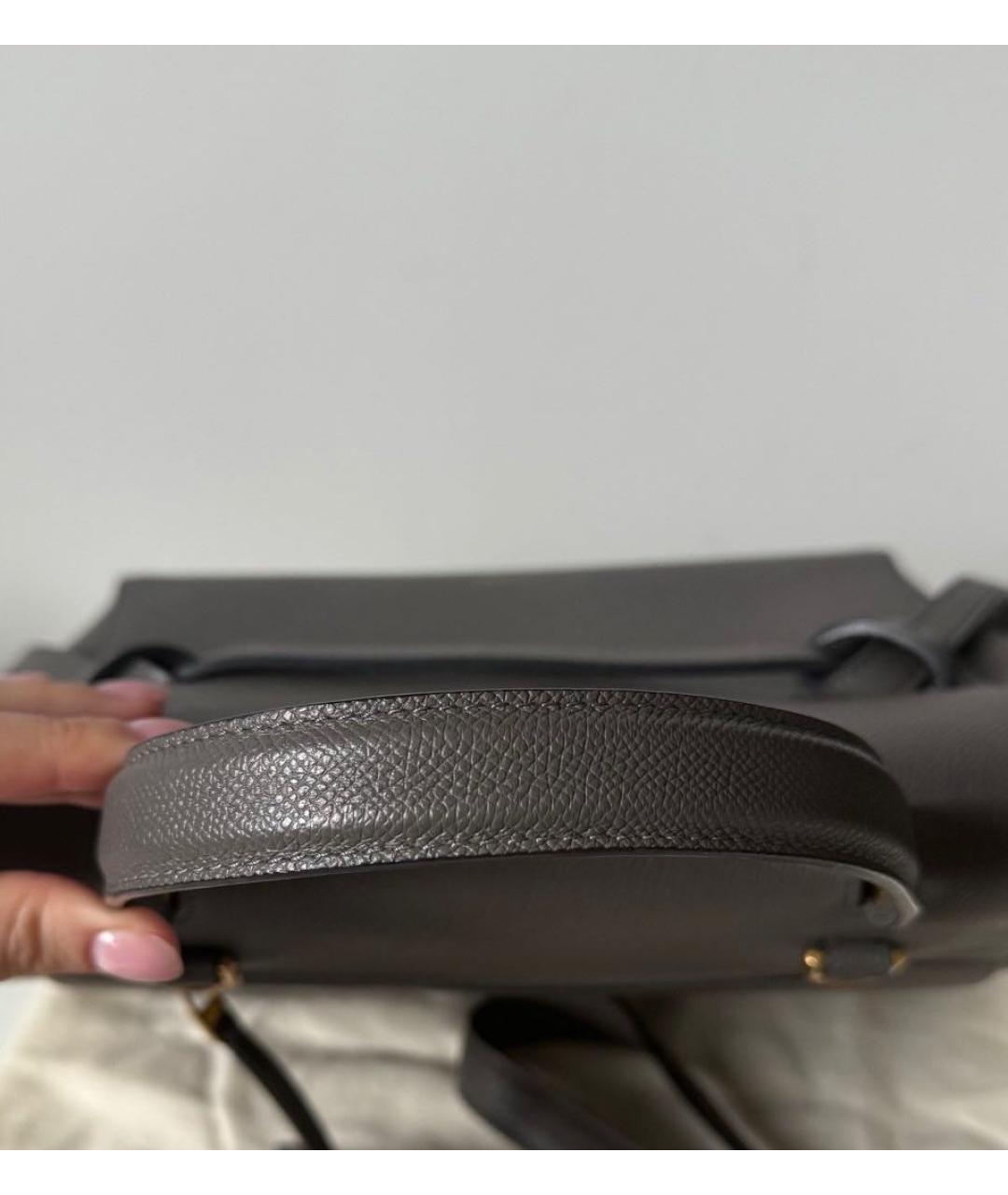 CELINE Антрацитовая кожаная сумка с короткими ручками, фото 4