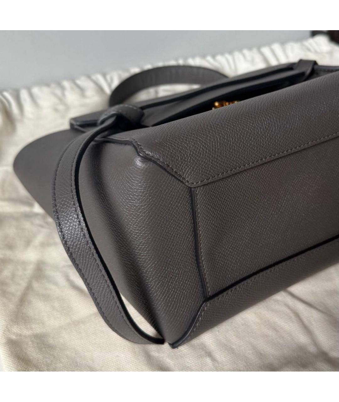CELINE Антрацитовая кожаная сумка с короткими ручками, фото 6