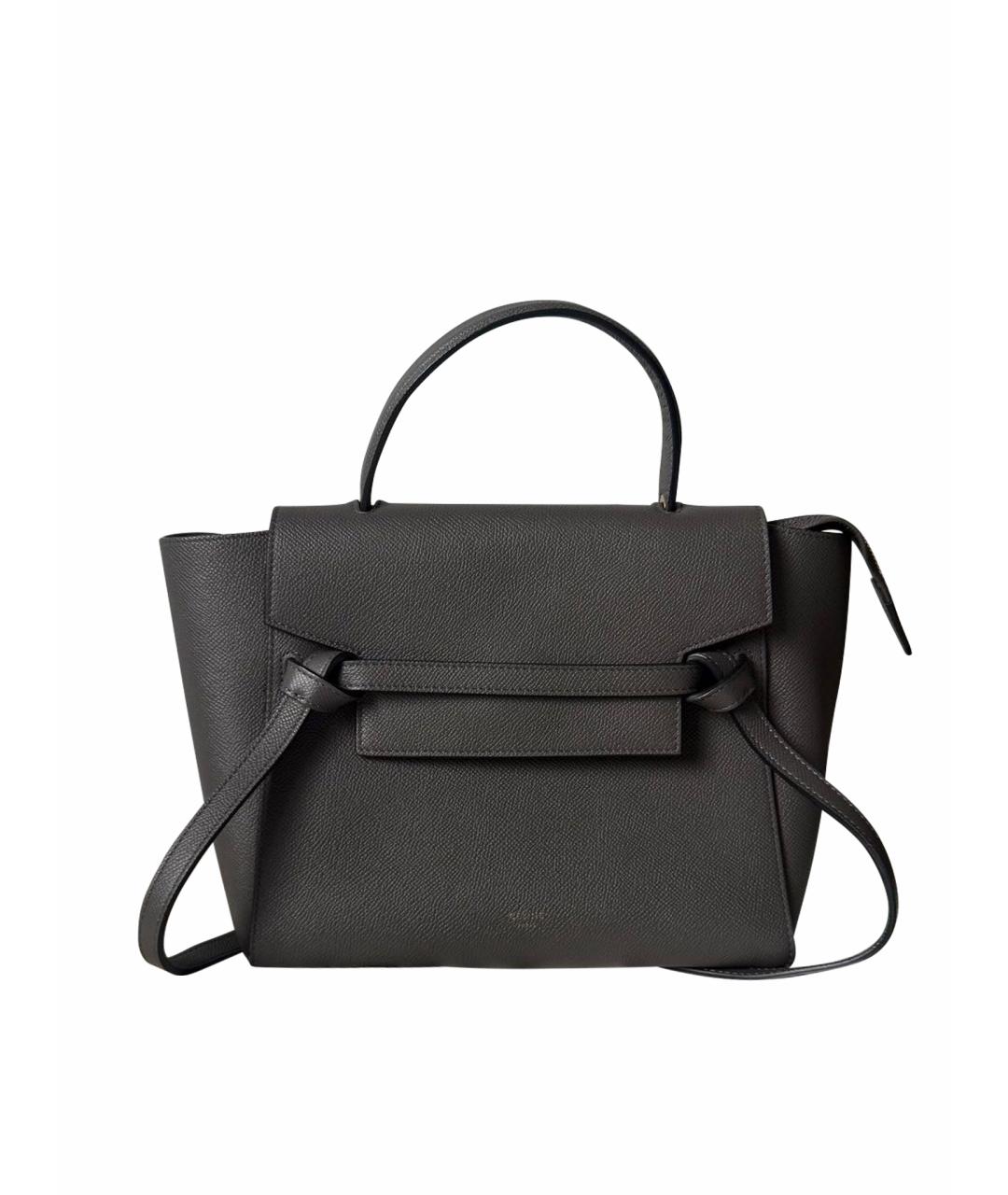 CELINE Антрацитовая кожаная сумка с короткими ручками, фото 1