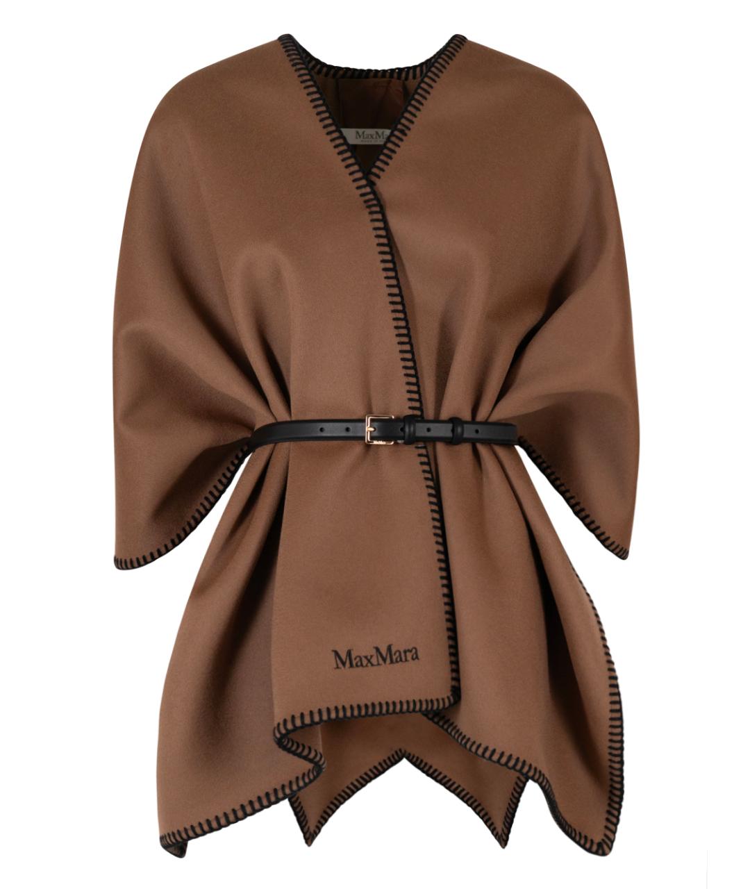 MAX MARA Коричневый шерстяной шарф, фото 3