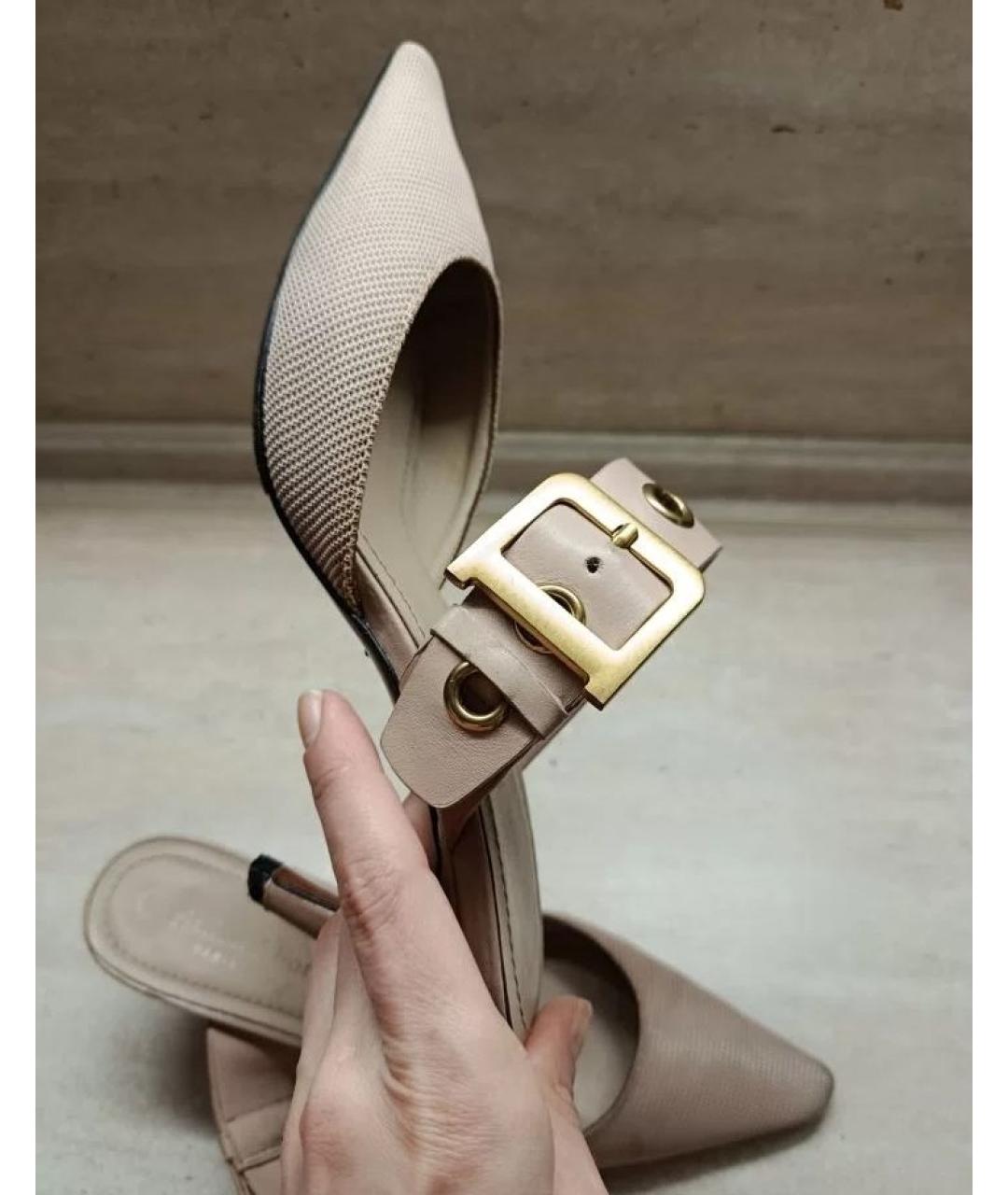CHRISTIAN DIOR Бежевые текстильные мюли, фото 8