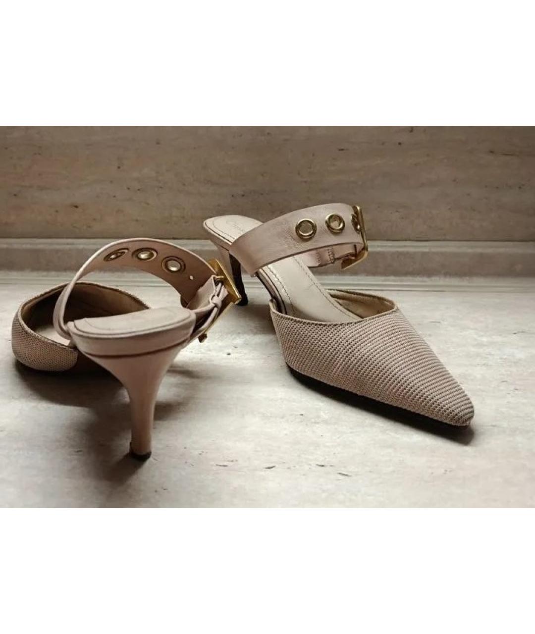 CHRISTIAN DIOR Бежевые текстильные мюли, фото 9