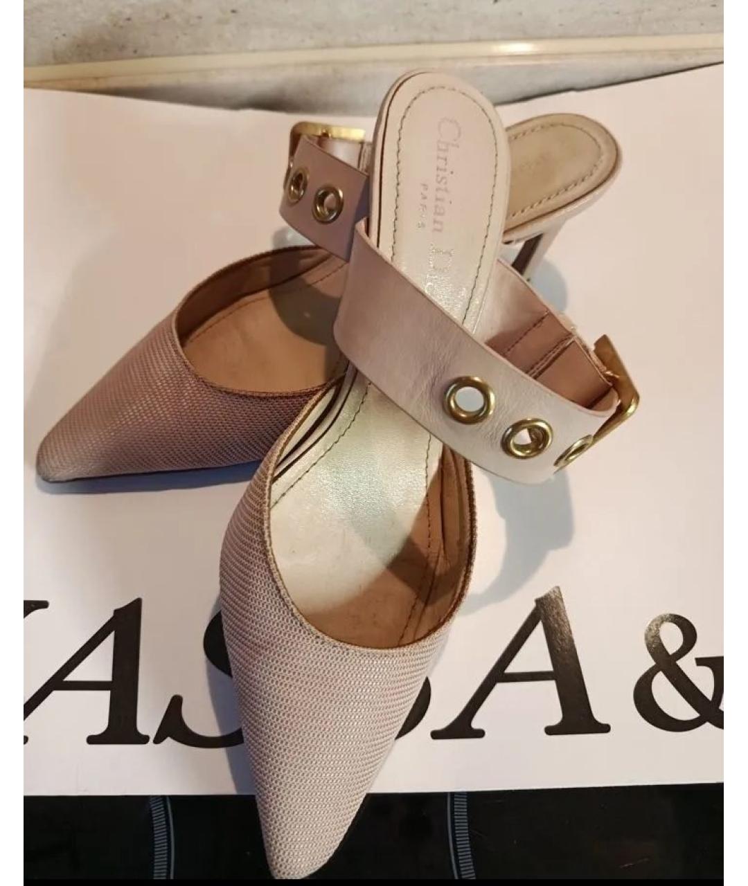 CHRISTIAN DIOR Бежевые текстильные мюли, фото 5