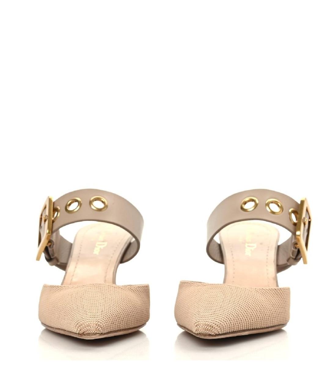 CHRISTIAN DIOR Бежевые текстильные мюли, фото 4