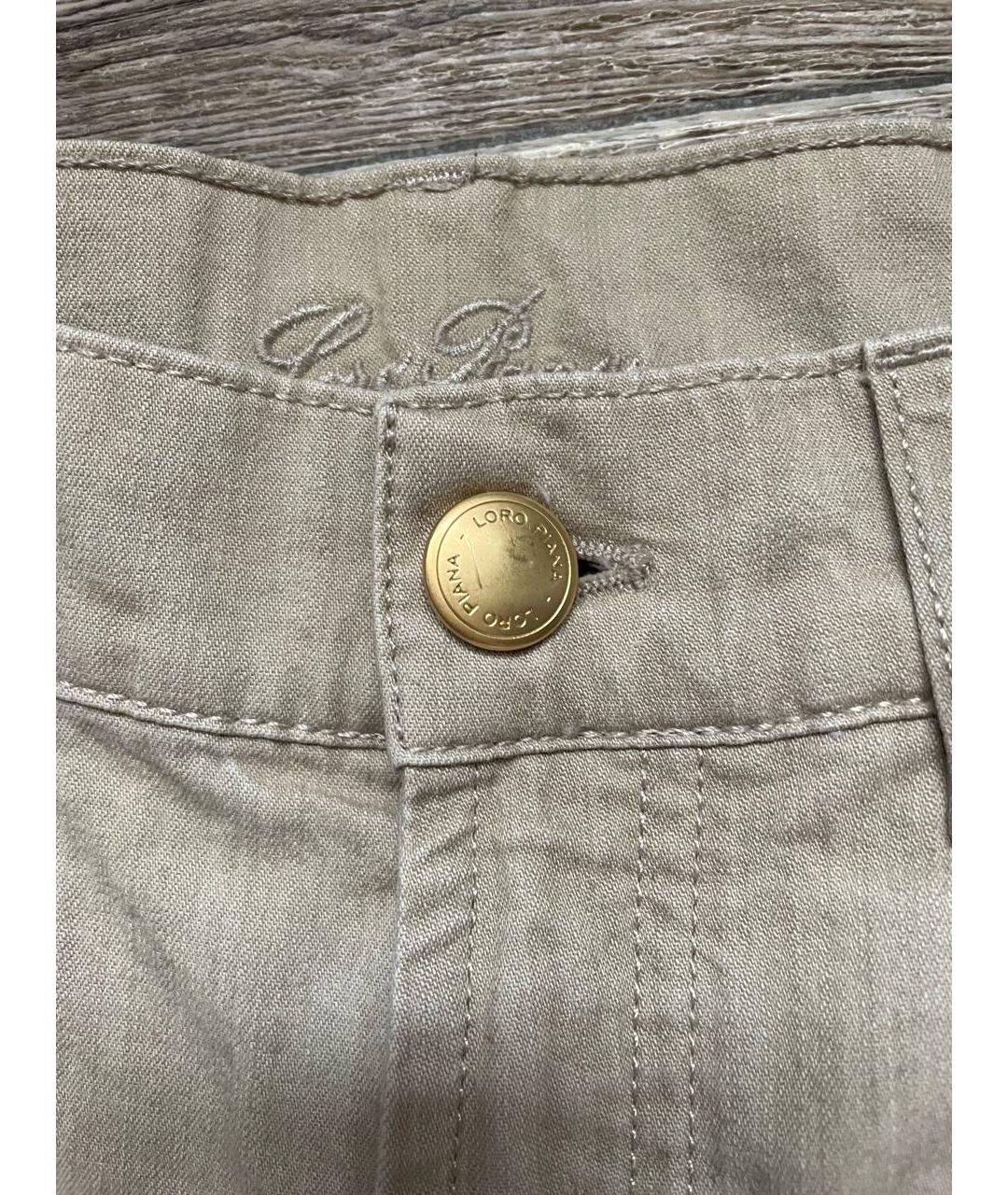 LORO PIANA Бежевые хлопко-эластановые прямые брюки, фото 2