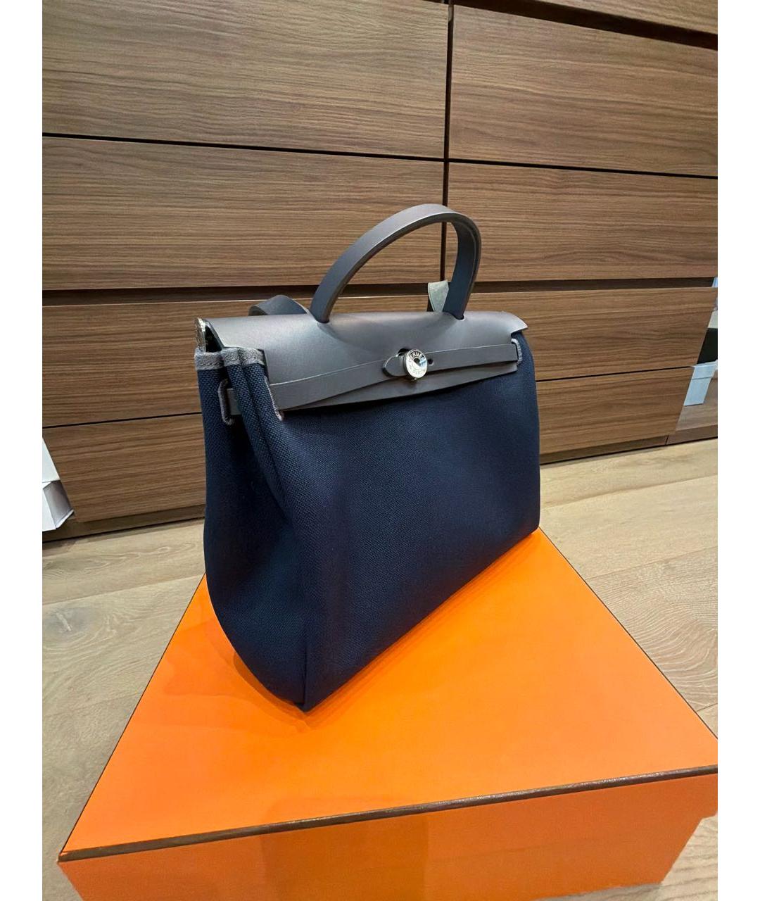 HERMES Темно-синяя тканевая сумка через плечо, фото 2