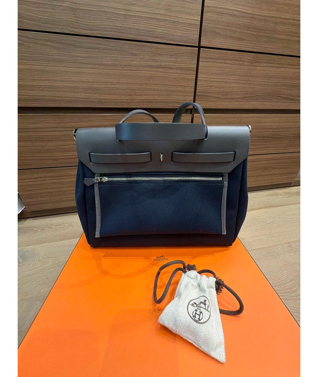 HERMES Темно-синяя тканевая сумка через плечо, фото 3