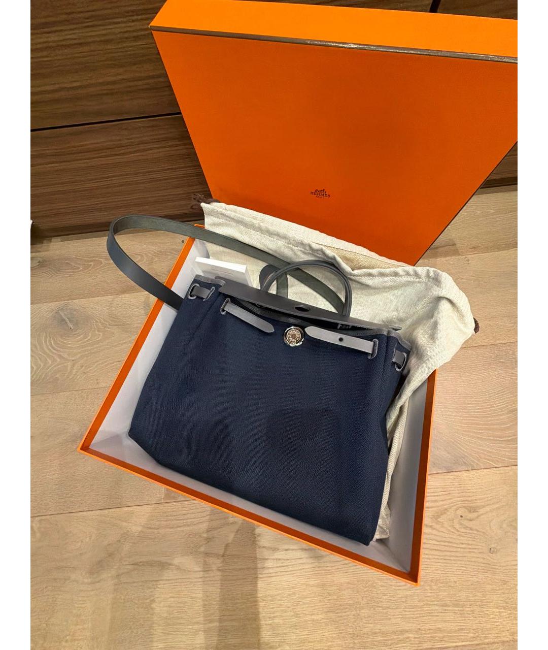 HERMES Темно-синяя тканевая сумка через плечо, фото 5