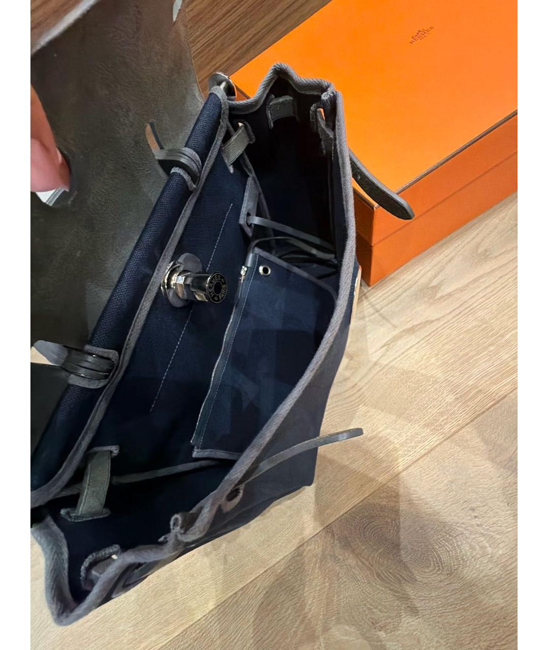 HERMES Темно-синяя тканевая сумка через плечо, фото 4