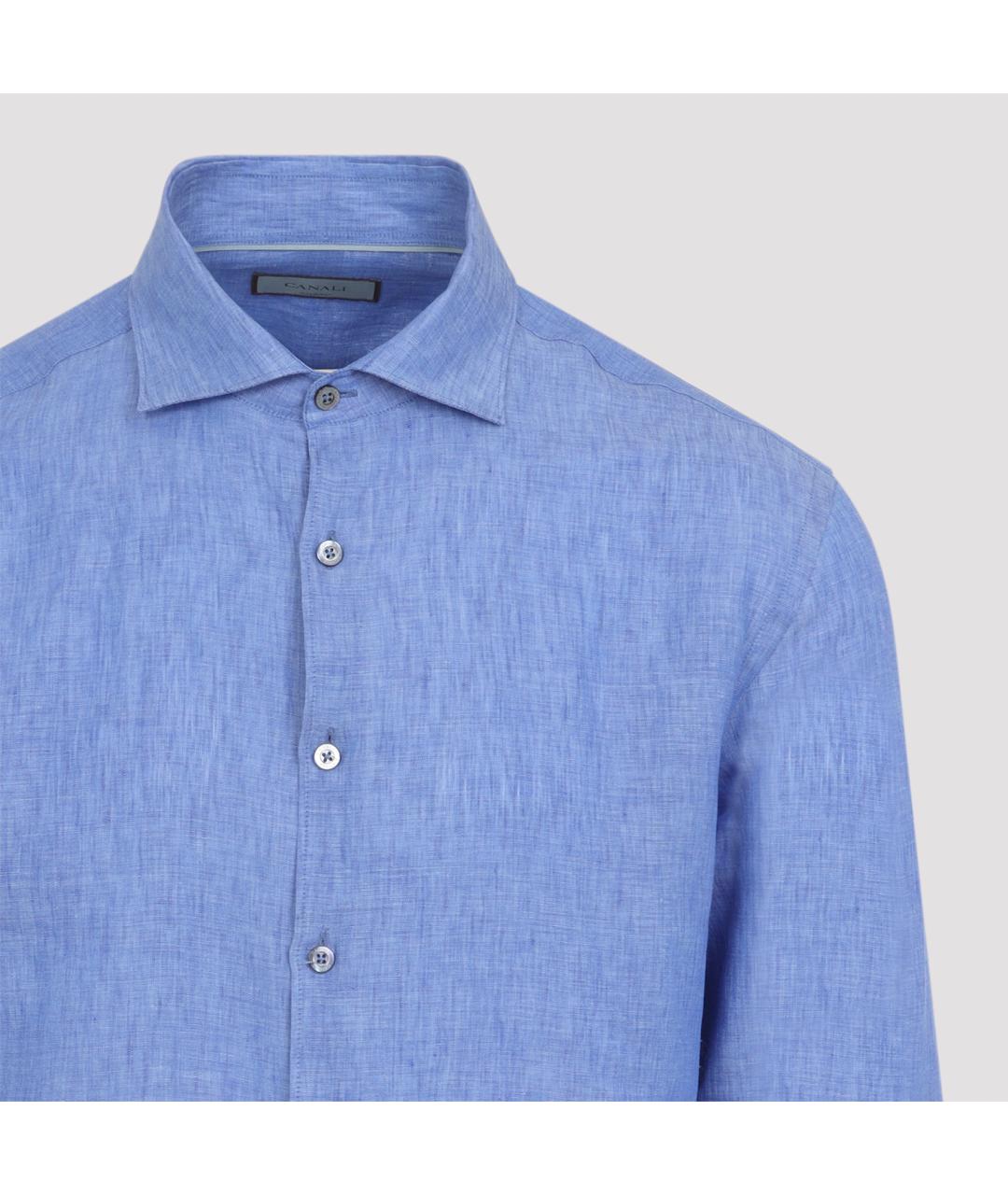 CANALI Синяя льняная кэжуал рубашка, фото 3
