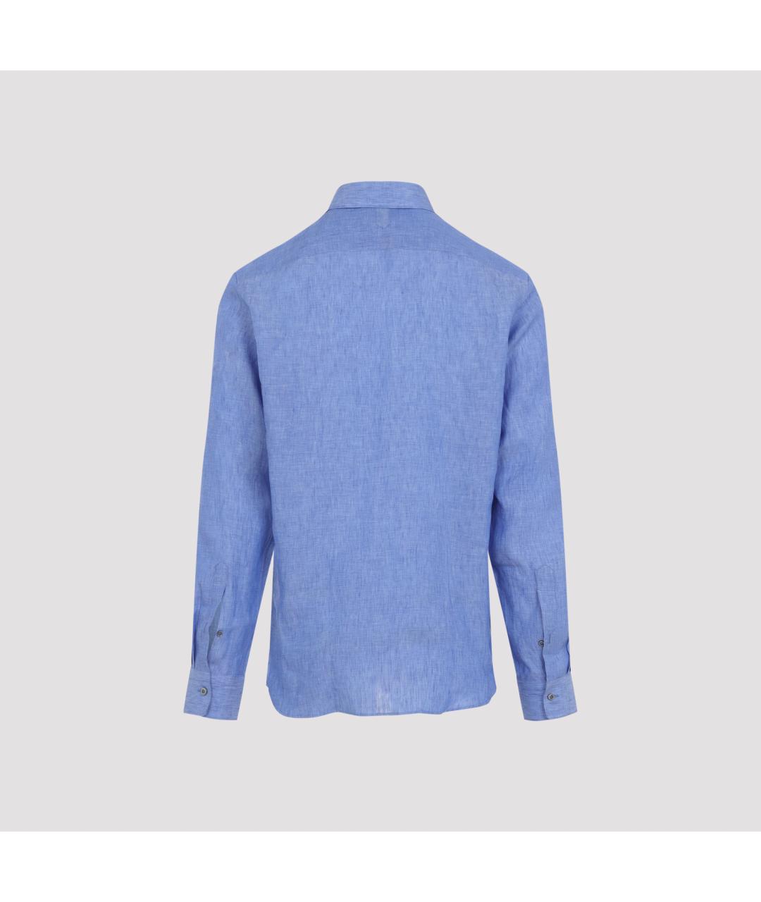 CANALI Синяя льняная кэжуал рубашка, фото 2