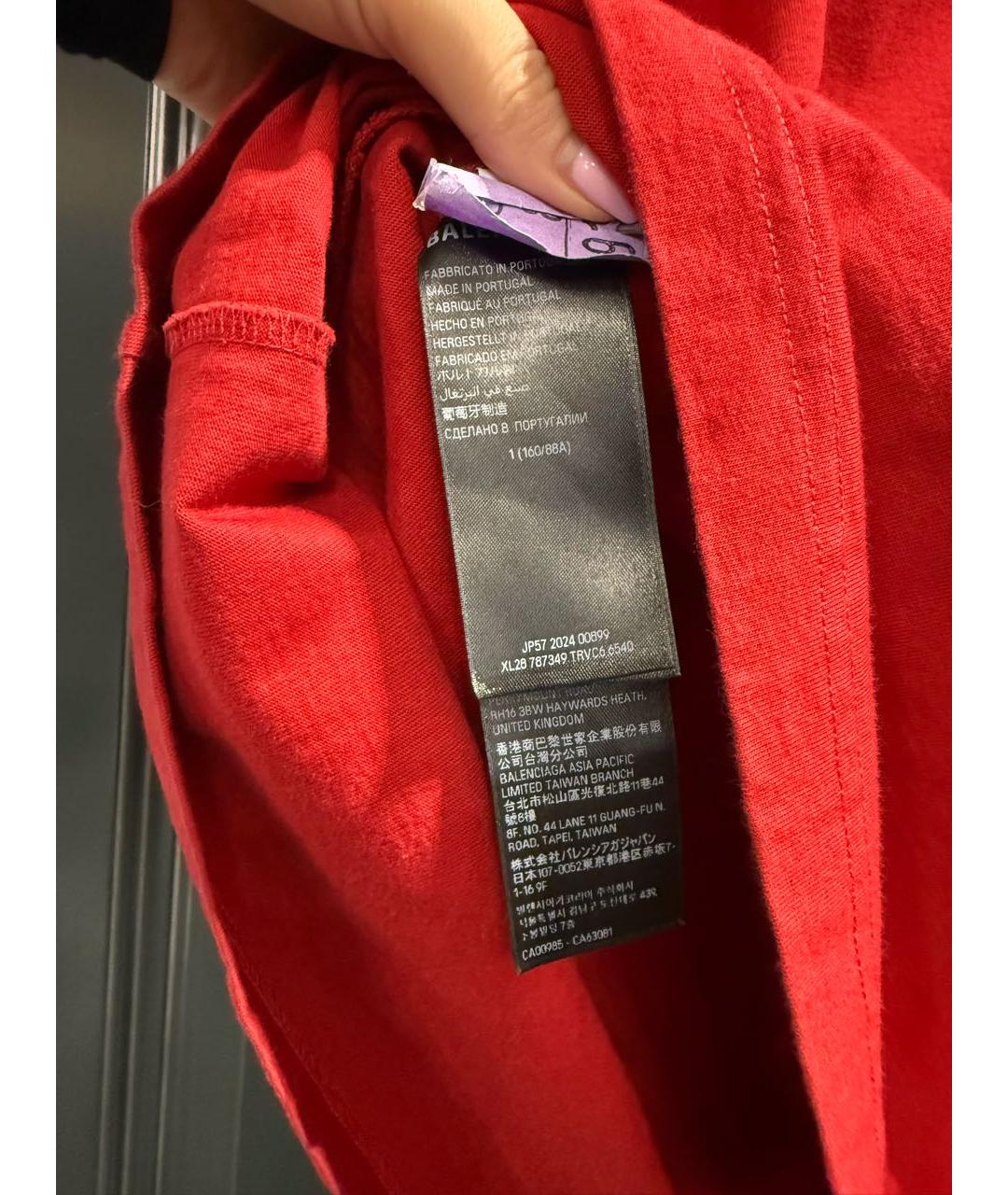 BALENCIAGA Красная хлопковая футболка, фото 4