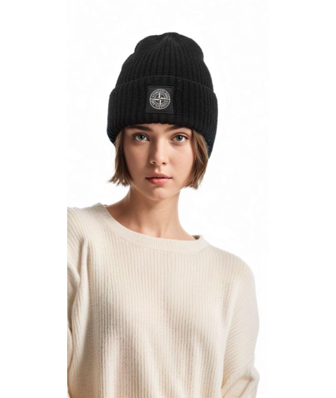 STONE ISLAND Черная шерстяная шапка, фото 4