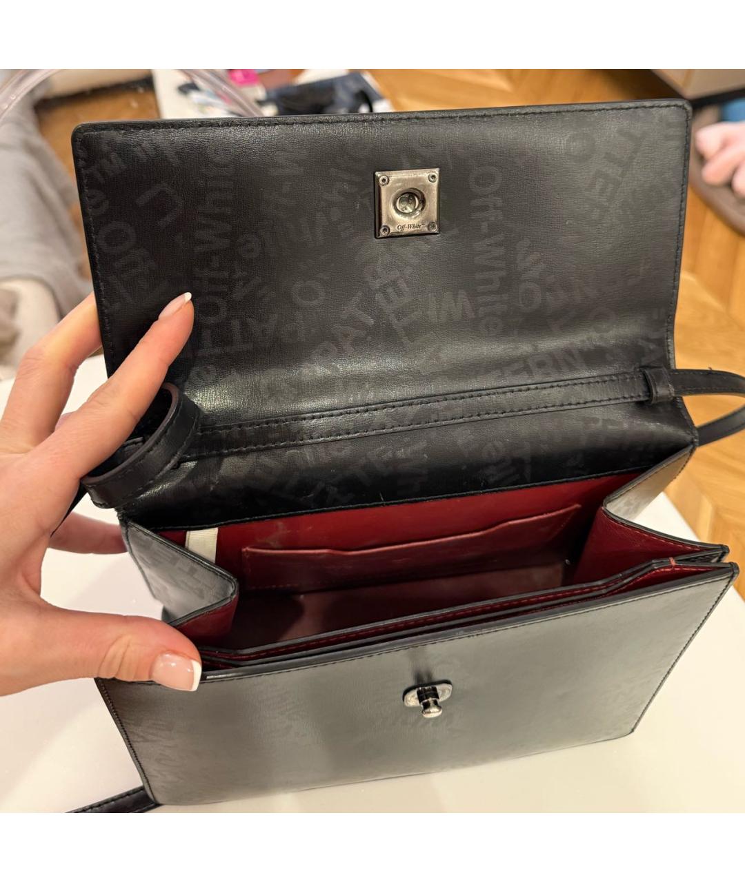 OFF-WHITE Черная кожаная сумка с короткими ручками, фото 4