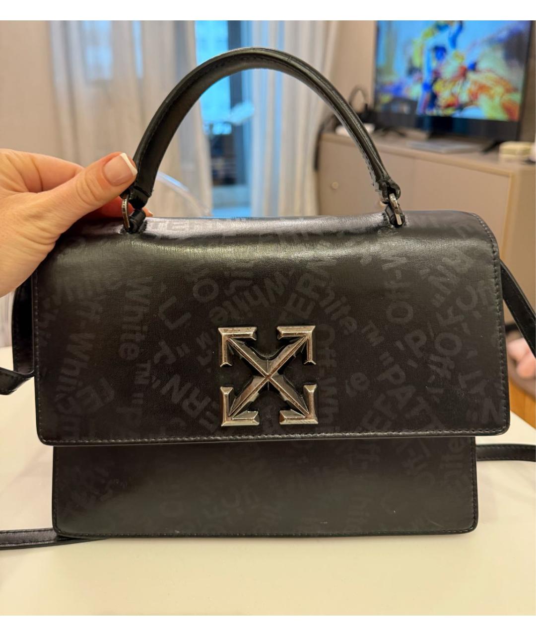 OFF-WHITE Черная кожаная сумка с короткими ручками, фото 2