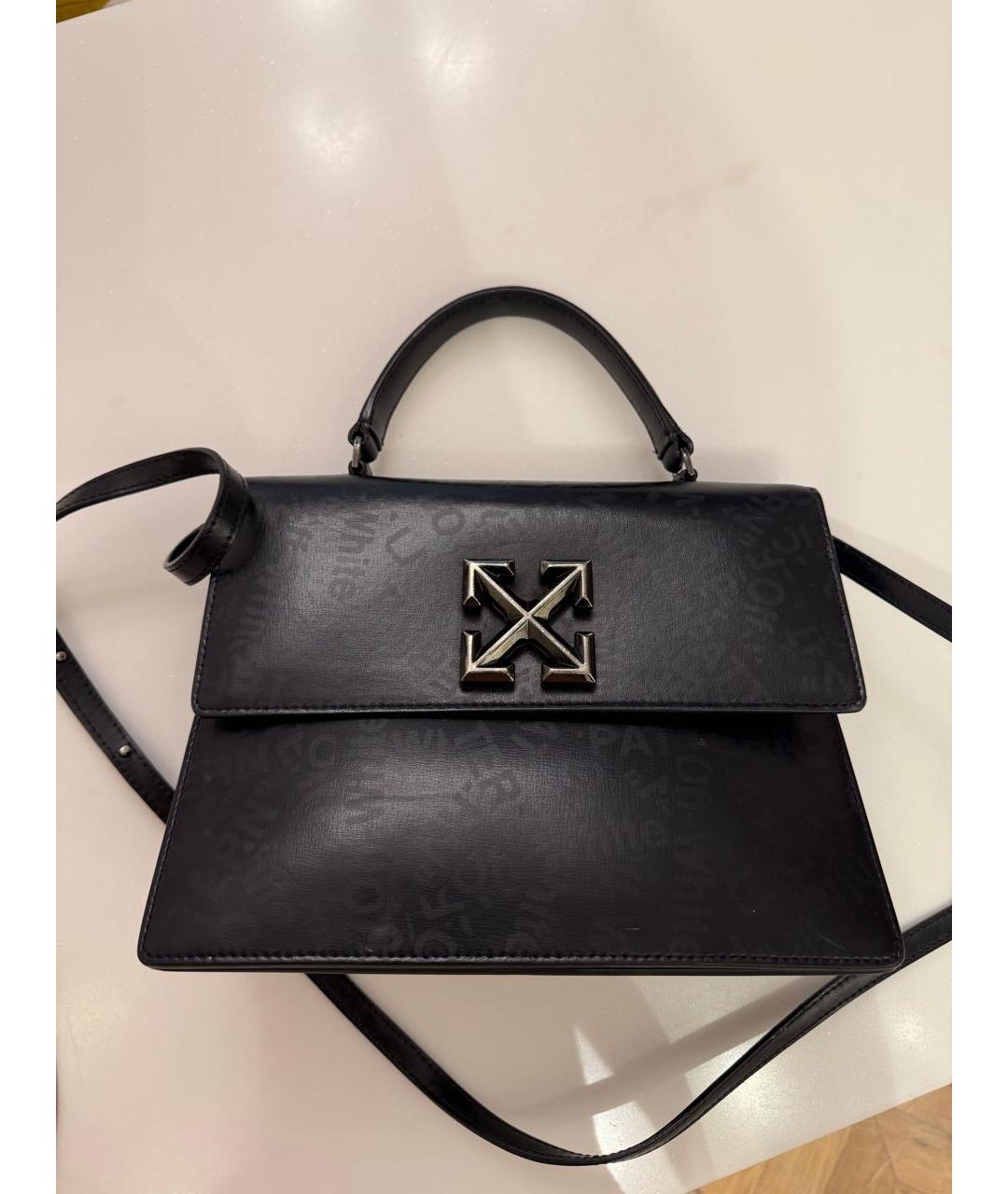 OFF-WHITE Черная кожаная сумка с короткими ручками, фото 5