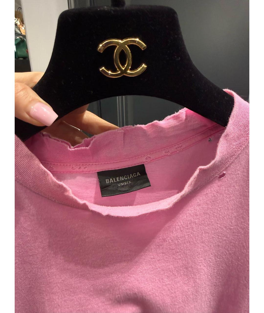 BALENCIAGA Розовая хлопковая футболка, фото 4