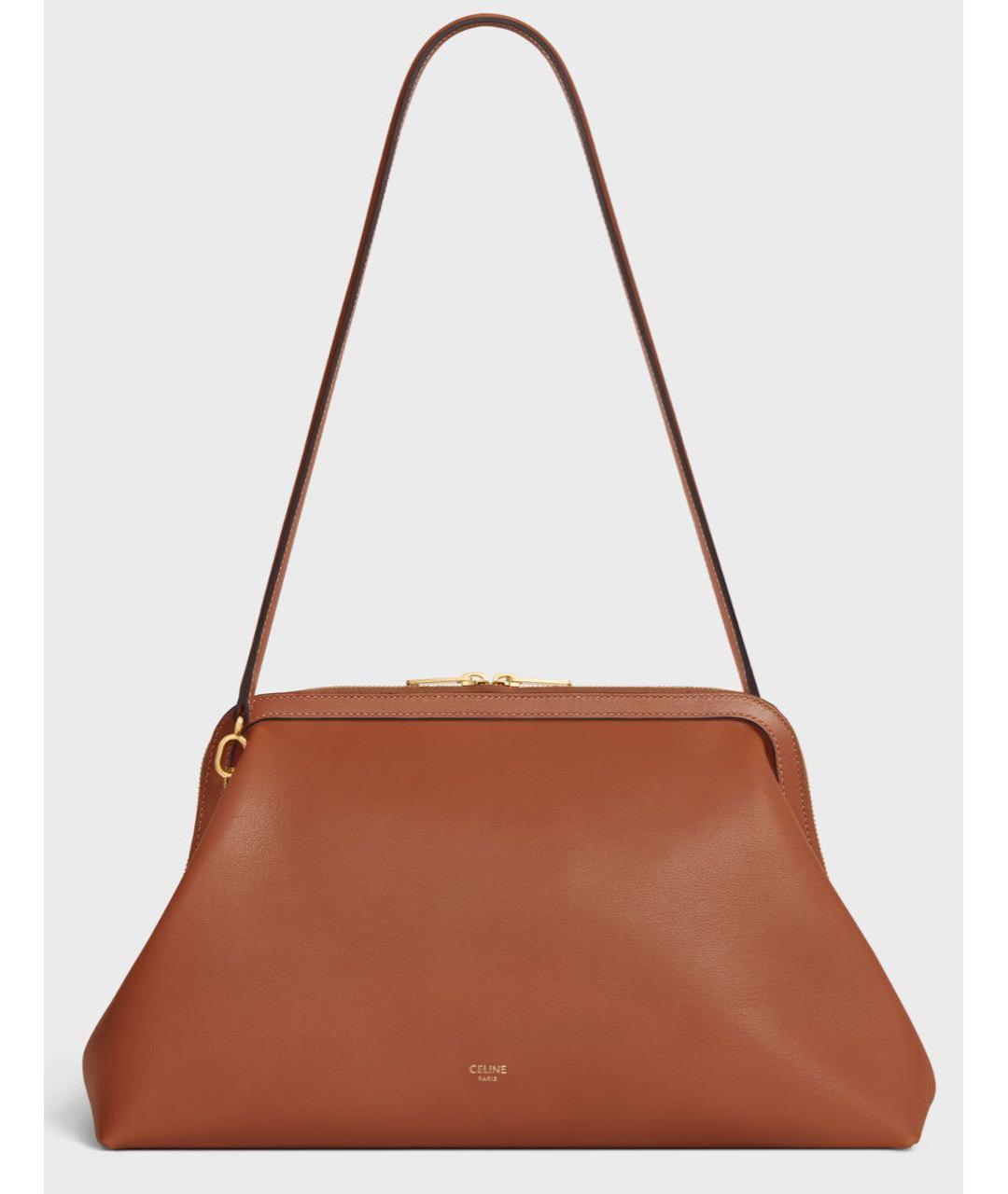 CELINE Коричневая кожаная сумка с короткими ручками, фото 4