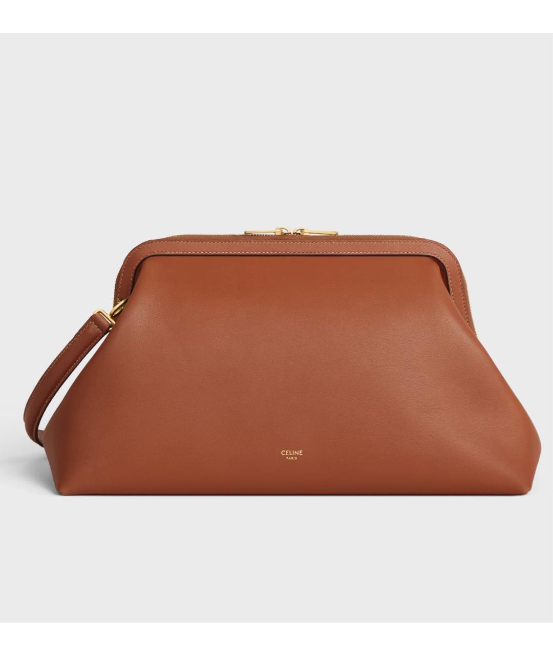 CELINE Коричневая кожаная сумка с короткими ручками, фото 5