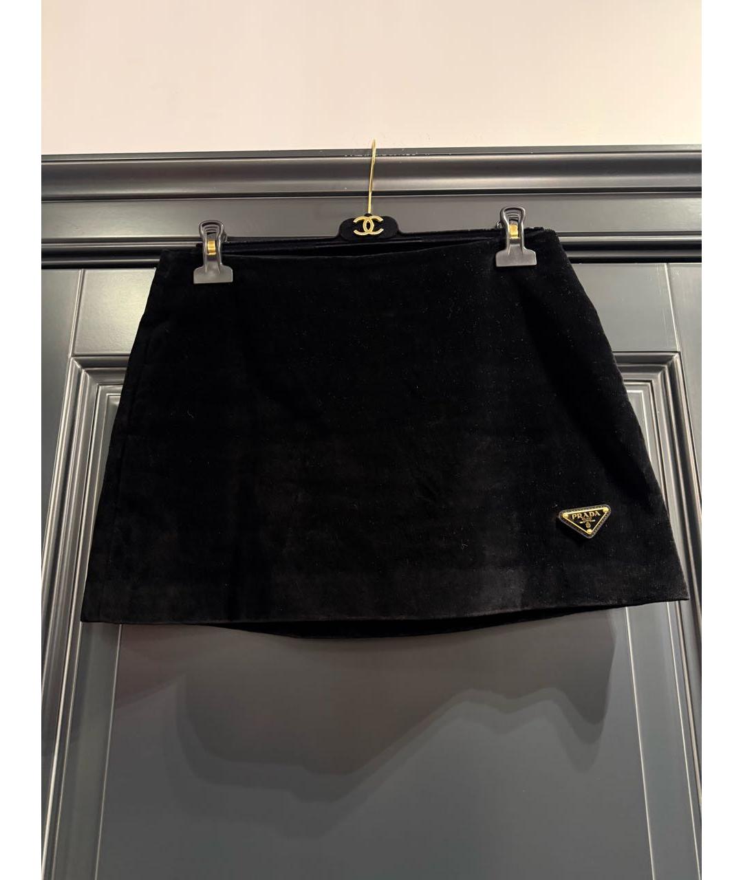 PRADA Черная бархатная юбка мини, фото 5