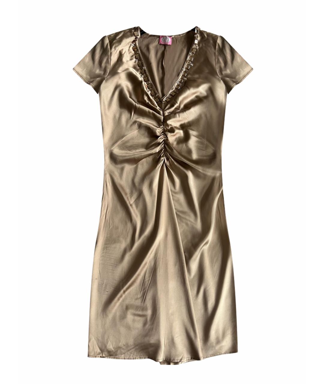 BLUGIRL Бежевое шелковое коктейльное платье, фото 1