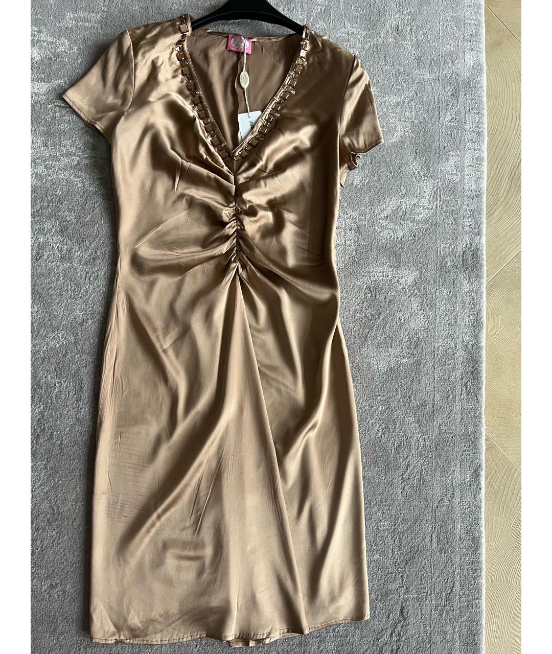BLUGIRL Бежевое шелковое коктейльное платье, фото 5