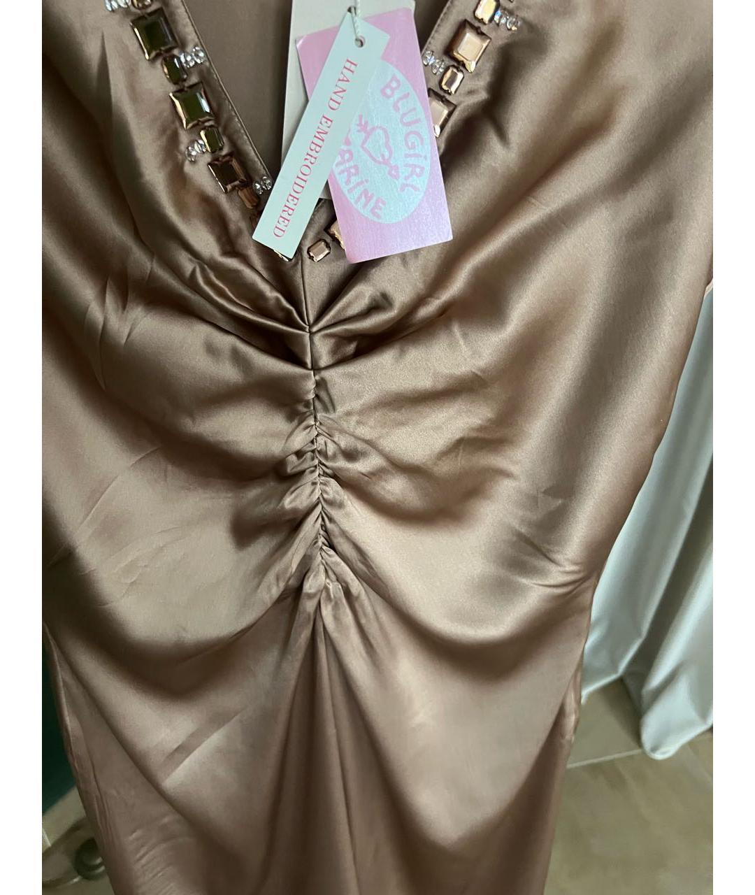 BLUGIRL Бежевое шелковое коктейльное платье, фото 4