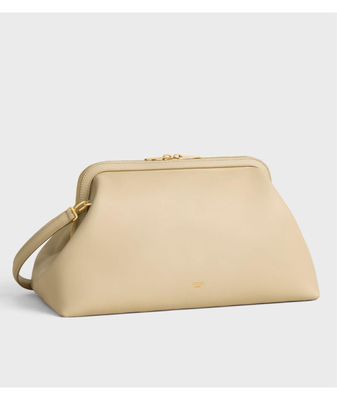 CELINE Бежевая кожаная сумка с короткими ручками, фото 2