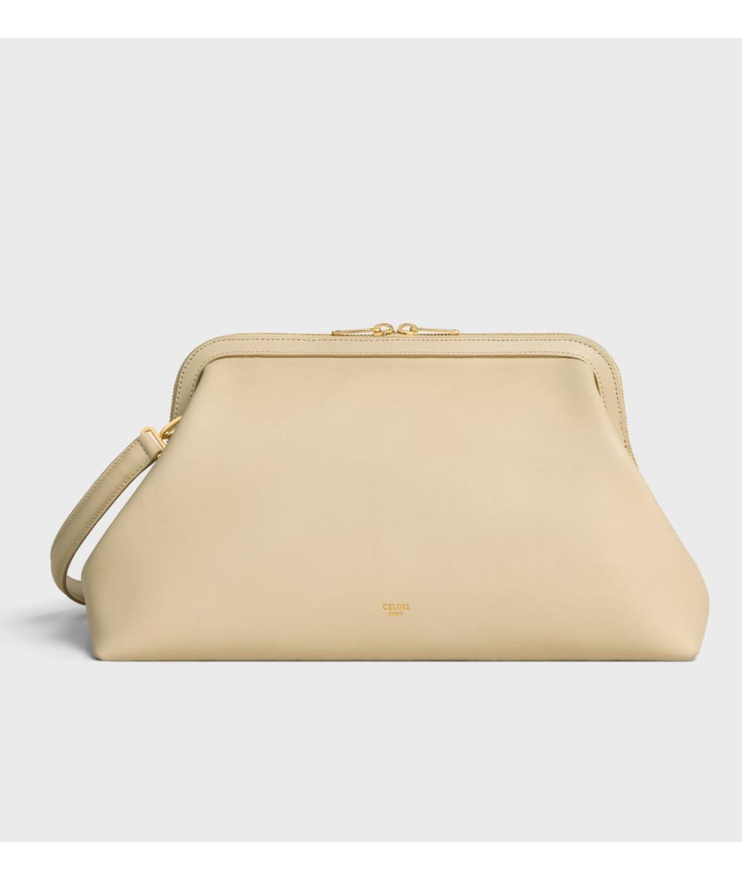 CELINE Бежевая кожаная сумка с короткими ручками, фото 4