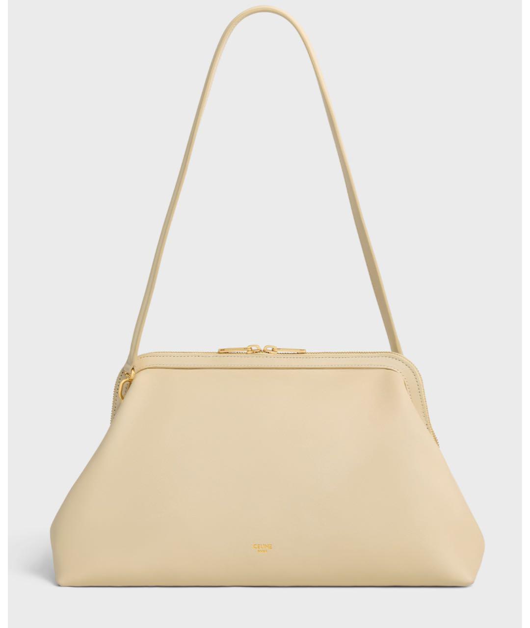 CELINE Бежевая кожаная сумка с короткими ручками, фото 3
