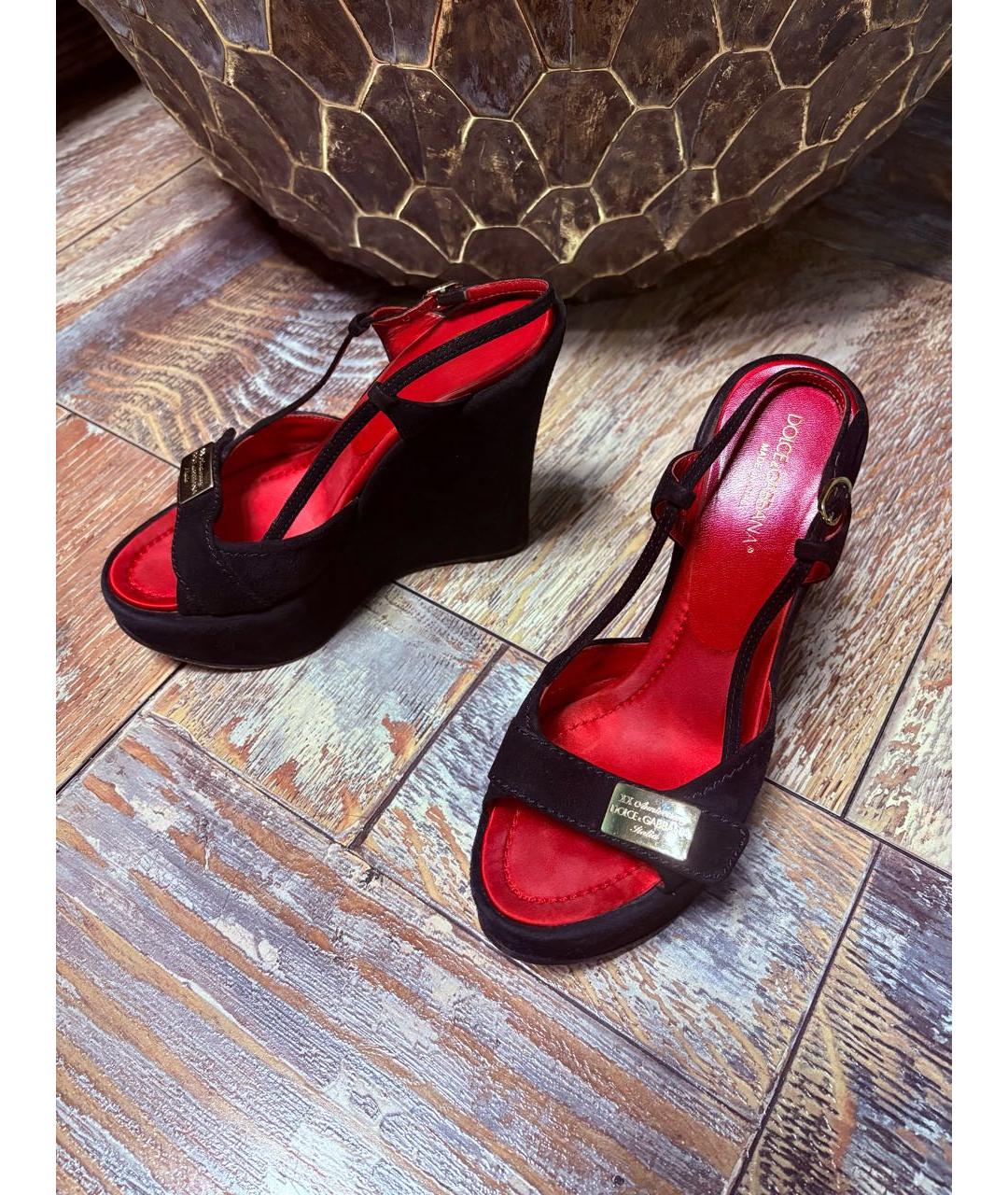 DOLCE&GABBANA Черные замшевые босоножки, фото 7