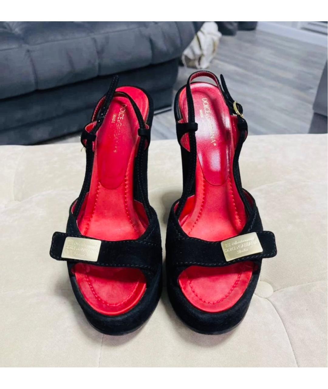 DOLCE&GABBANA Черные замшевые босоножки, фото 2